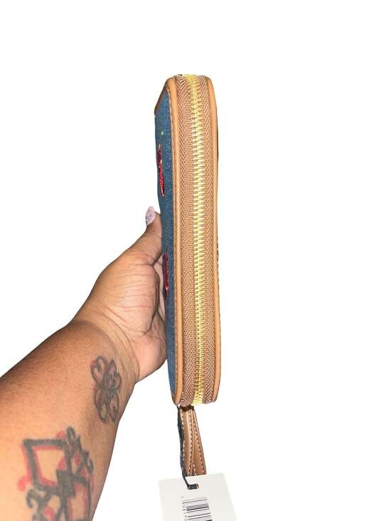 Steve Madden Denim Cherry Embroidered Large Zip Around Wallet New - Picture 7 of 10